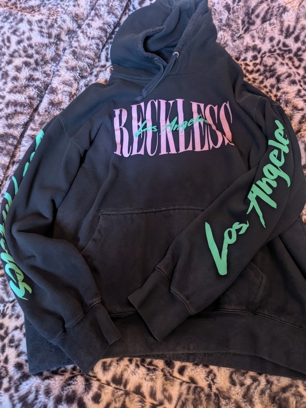 Young And Reckless Los Angeles Black Hoodie with Pink & Green Script